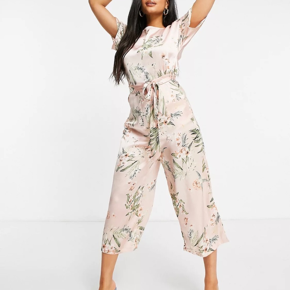 NWT ASOS AX Paris Bridesmaid tie waist jumpsuit in pink floral